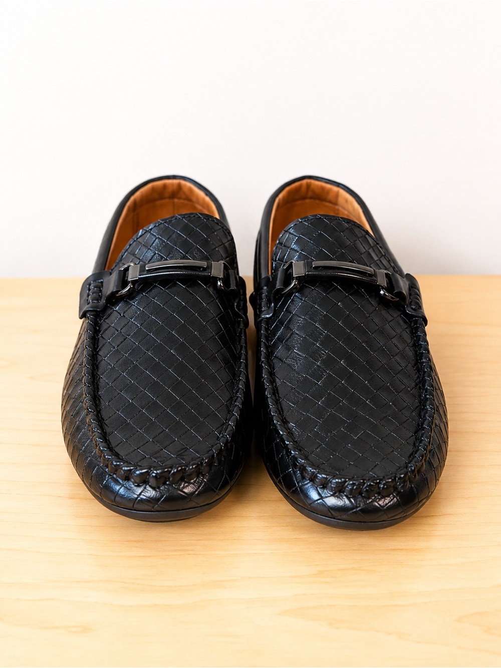 Men's Black Castello Woven Leather Slip-On Driver Loafers Size 11.5